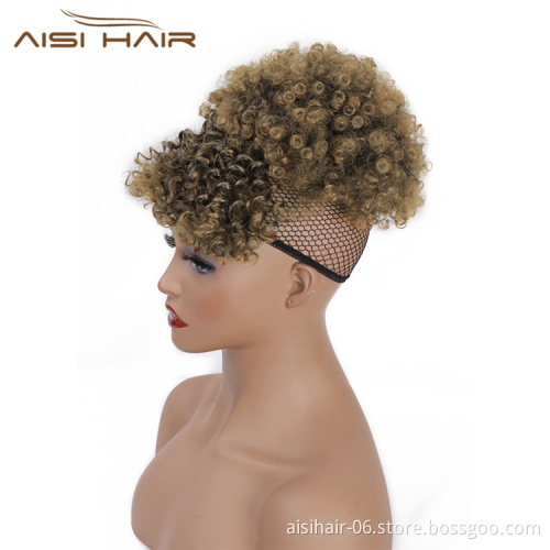 Aisi Hair Cheap Short Afro Puff Ponytail With Bangs Kinky Curly Hair Bun For Women Wrap Drawstring Updo Hair Extensions